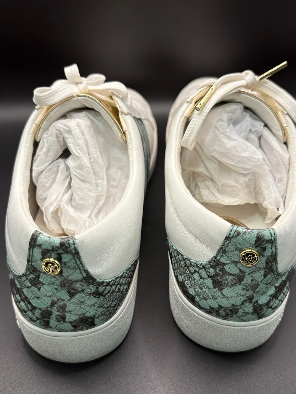 Michael Kors Mint Snake-Print Tote with Matching Wristlet and White Sneakers